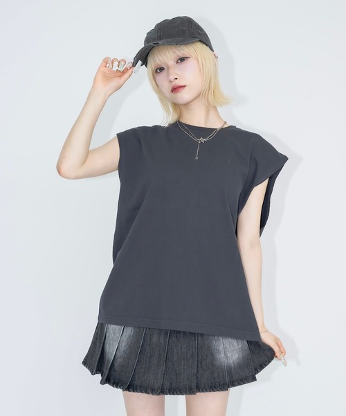最大10%OFFクーポン ユニセックス】ロゴ刺繍ノースリーブTシャツ（Tシャツ トップス