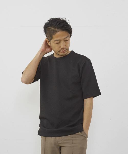 MEN'S MELROSE（メンズメルローズ）の「3Dジャガード5分袖クルーネックTシャツ（Tシャツ/カットソー・メンズ・杢グレー/ホワイト/ブラック・2/4/3）」の3枚目の写真