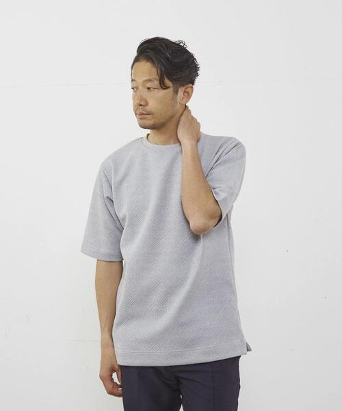 MEN'S MELROSE（メンズメルローズ）の「3Dジャガード5分袖クルーネックTシャツ（Tシャツ/カットソー・メンズ・杢グレー/ホワイト/ブラック・2/4/3）」の4枚目の写真