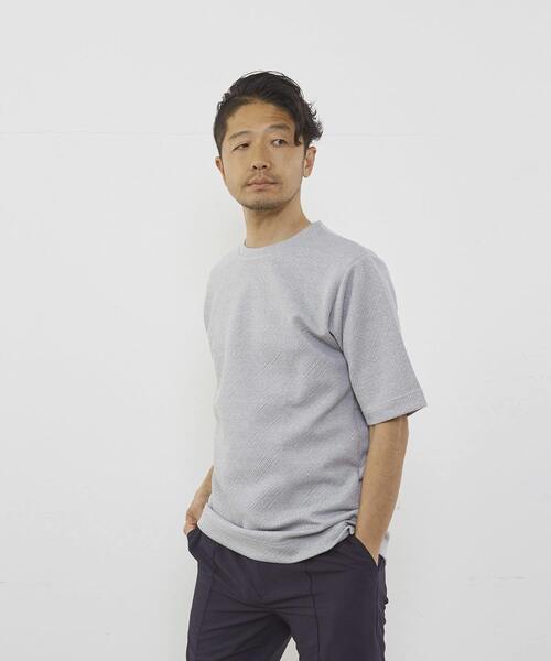 MEN'S MELROSE（メンズメルローズ）の「3Dジャガード5分袖クルーネックTシャツ（Tシャツ/カットソー・メンズ・杢グレー/ホワイト/ブラック・2/4/3）」の22枚目の写真