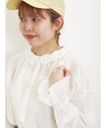 Samansa Mos2 | デニム/無地シアーフリル襟ブラウス(シャツ/ブラウス)