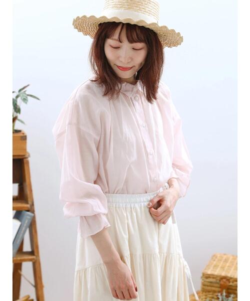 Samansa Mos2(サマンサ モスモス)の「デニム/無地シアーフリル襟ブラウス(シャツ/ブラウス・レディース・オフホワイト/ブルー/ピンク/サックスブルー・F)」の4枚目の写真