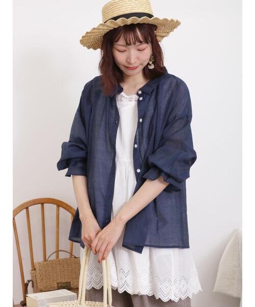 Samansa Mos2(サマンサ モスモス)の「デニム/無地シアーフリル襟ブラウス(シャツ/ブラウス・レディース・オフホワイト/ブルー/ピンク/サックスブルー・F)」の15枚目の写真