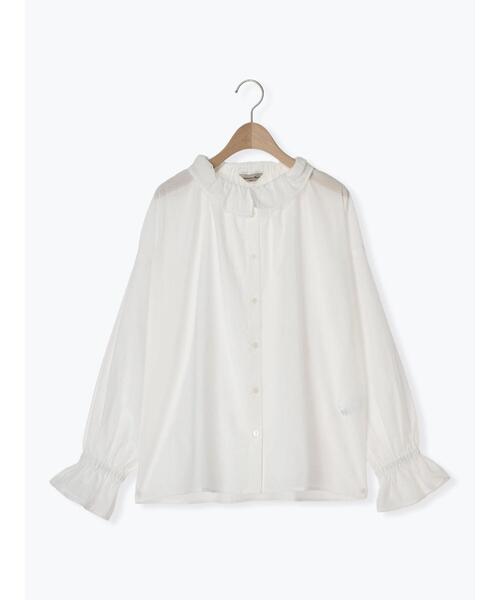 Samansa Mos2(サマンサ モスモス)の「デニム/無地シアーフリル襟ブラウス(シャツ/ブラウス・レディース・オフホワイト/ブルー/ピンク/サックスブルー・F)」の11枚目の写真