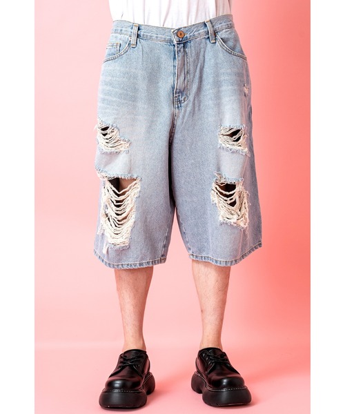 ダメージ クラッシュ ハーフパンツ ワイド 穴あき 七分丈 nr9668 ankoROCK（アンコロック）の「a.p.o.v. -ankoROCK's select