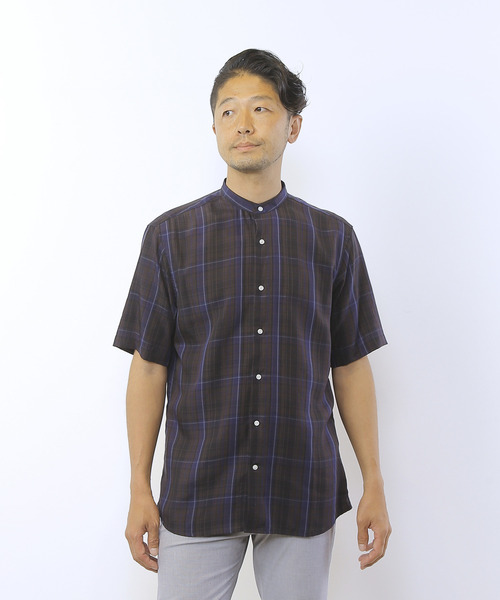 MEN'S MELROSE（メンズメルローズ）の「ウォッシャブルキュプラ半袖バンドカラーシャツ（シャツ/ブラウス・メンズ・ネイビー/ライトブラウン・3/4/2）」の5枚目の写真