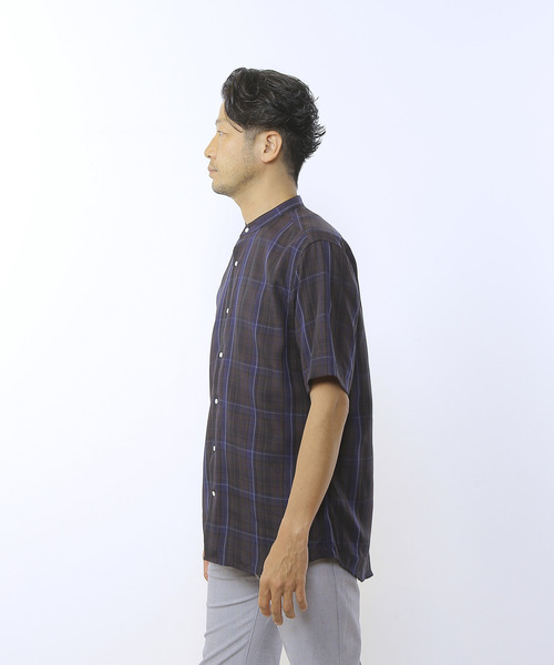 MEN'S MELROSE（メンズメルローズ）の「ウォッシャブルキュプラ半袖バンドカラーシャツ（シャツ/ブラウス・メンズ・ネイビー/ライトブラウン・3/4/2）」の6枚目の写真