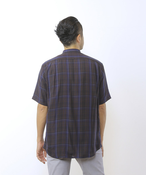 MEN'S MELROSE（メンズメルローズ）の「ウォッシャブルキュプラ半袖バンドカラーシャツ（シャツ/ブラウス・メンズ・ネイビー/ライトブラウン・3/4/2）」の7枚目の写真