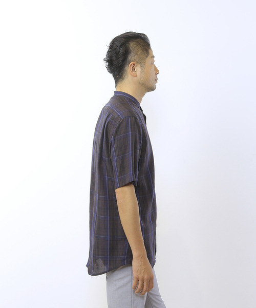 MEN'S MELROSE（メンズメルローズ）の「ウォッシャブルキュプラ半袖バンドカラーシャツ（シャツ/ブラウス・メンズ・ネイビー/ライトブラウン・3/4/2）」の8枚目の写真