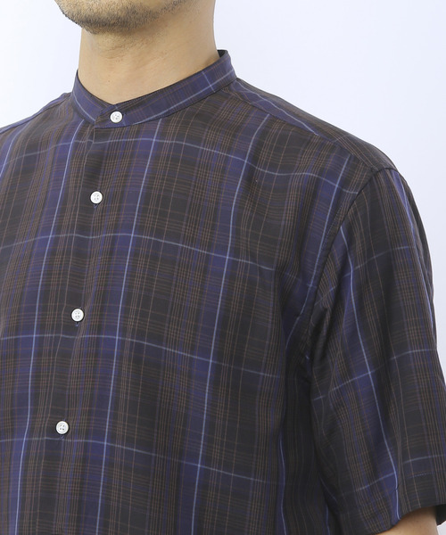 MEN'S MELROSE（メンズメルローズ）の「ウォッシャブルキュプラ半袖バンドカラーシャツ（シャツ/ブラウス・メンズ・ネイビー/ライトブラウン・3/4/2）」の9枚目の写真