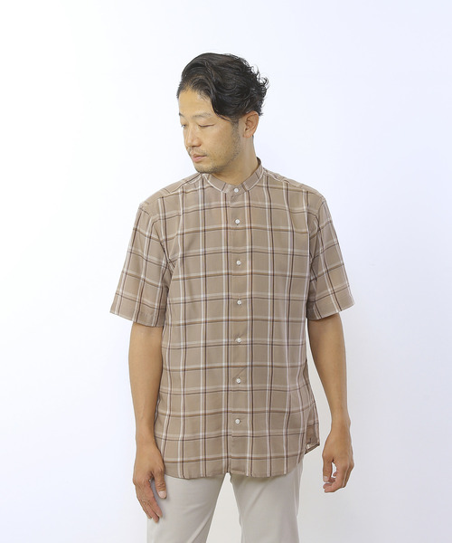 MEN'S MELROSE（メンズメルローズ）の「ウォッシャブルキュプラ半袖バンドカラーシャツ（シャツ/ブラウス・メンズ・ネイビー/ライトブラウン・3/4/2）」の15枚目の写真