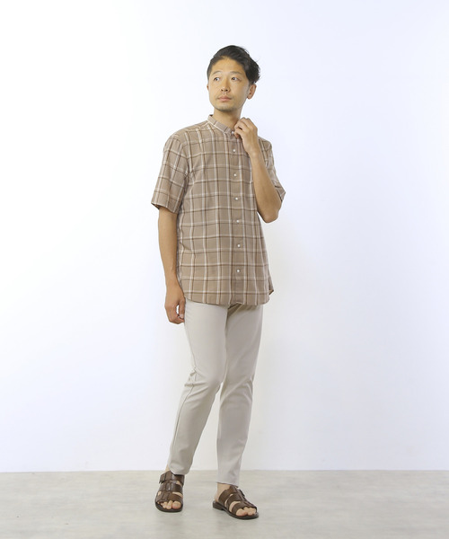 MEN'S MELROSE（メンズメルローズ）の「ウォッシャブルキュプラ半袖バンドカラーシャツ（シャツ/ブラウス・メンズ・ネイビー/ライトブラウン・3/4/2）」の18枚目の写真