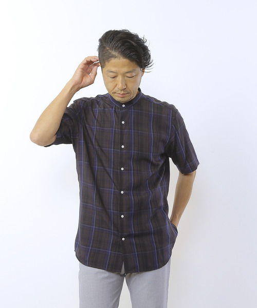MEN'S MELROSE（メンズメルローズ）の「ウォッシャブルキュプラ半袖バンドカラーシャツ（シャツ/ブラウス・メンズ・ネイビー/ライトブラウン・3/4/2）」の19枚目の写真