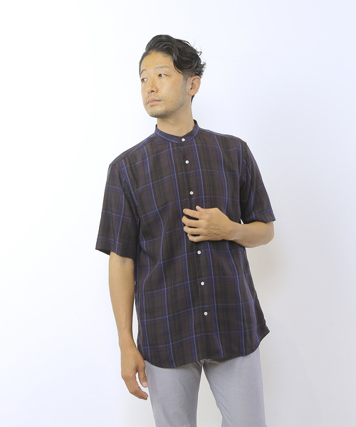 MEN'S MELROSE（メンズメルローズ）の「ウォッシャブルキュプラ半袖バンドカラーシャツ（シャツ/ブラウス・メンズ・ネイビー/ライトブラウン・3/4/2）」の20枚目の写真