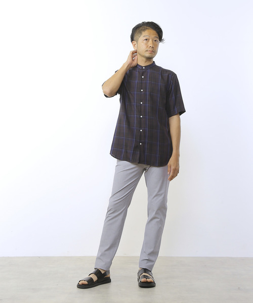MEN'S MELROSE（メンズメルローズ）の「ウォッシャブルキュプラ半袖バンドカラーシャツ（シャツ/ブラウス・メンズ・ネイビー/ライトブラウン・3/4/2）」の3枚目の写真