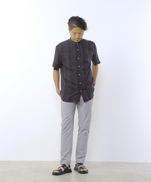 MEN'S MELROSE（メンズメルローズ）の「ウォッシャブルキュプラ半袖バンドカラーシャツ（シャツ/ブラウス・メンズ・ネイビー/ライトブラウン・3/4/2）」の4枚目の写真