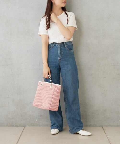 Actually（アクチュアリー）の「メッシュ×PVC ストライプスクエアトートバッグ（トートバッグ・レディース・ブルー/オレンジ・0）」の12枚目の写真