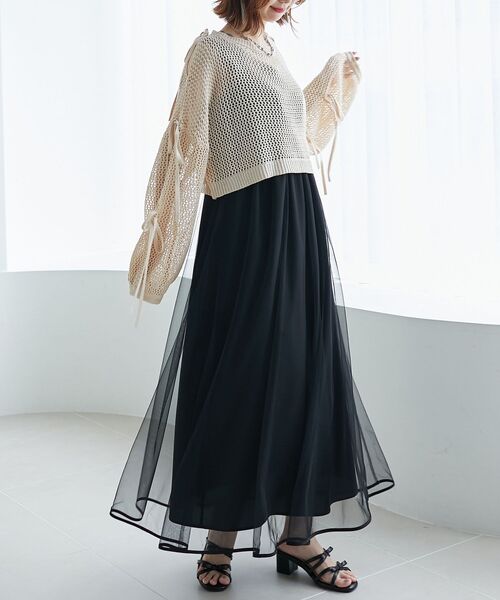 MAJESTIC LEGON(マジェスティックレゴン)の「肩あきリボンメッシュニット(ニット/セーター・レディース・ピンク/ブルー/アイボリー・MEDIUM)」の2枚目の写真