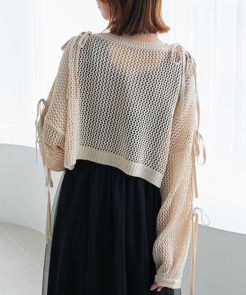 MAJESTIC LEGON(マジェスティックレゴン)の「肩あきリボンメッシュニット(ニット/セーター・レディース・ピンク/ブルー/アイボリー・MEDIUM)」の10枚目の写真