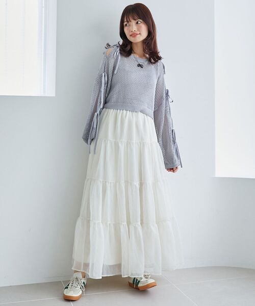 MAJESTIC LEGON(マジェスティックレゴン)の「肩あきリボンメッシュニット(ニット/セーター・レディース・ピンク/ブルー/アイボリー・MEDIUM)」の11枚目の写真