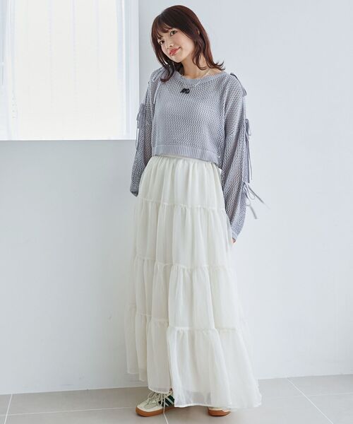 MAJESTIC LEGON(マジェスティックレゴン)の「肩あきリボンメッシュニット(ニット/セーター・レディース・ピンク/ブルー/アイボリー・MEDIUM)」の12枚目の写真
