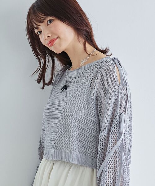 MAJESTIC LEGON(マジェスティックレゴン)の「肩あきリボンメッシュニット(ニット/セーター・レディース・ピンク/ブルー/アイボリー・MEDIUM)」の17枚目の写真