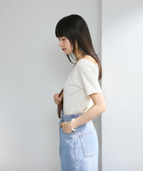 Kastane（カスタネ）の「アシメリブTee（Tシャツ/カットソー・レディース・ミント/アイボリー/オフホワイト/ブラック/ホワイト系その他/ブラウン・FREE）」の11枚目の写真