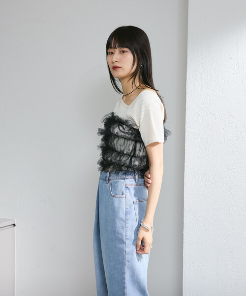 Kastane（カスタネ）の「アシメリブTee（Tシャツ/カットソー・レディース・ミント/アイボリー/オフホワイト/ブラック/ホワイト系その他/ブラウン・FREE）」の13枚目の写真