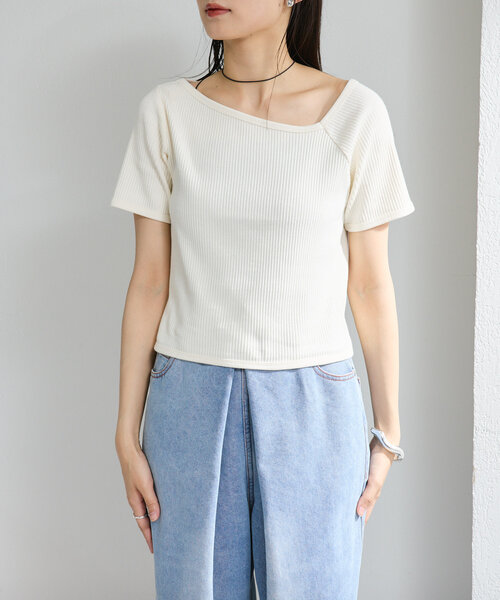 Kastane（カスタネ）の「アシメリブTee（Tシャツ/カットソー・レディース・ミント/アイボリー/オフホワイト/ブラック/ホワイト系その他/ブラウン・FREE）」の17枚目の写真