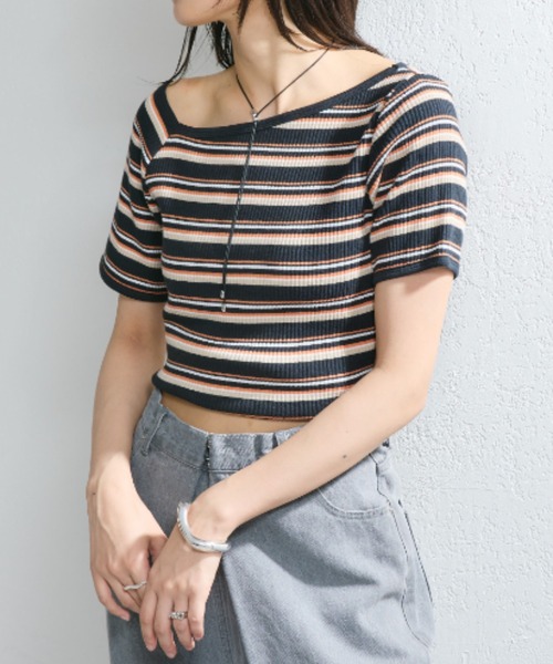 Kastane（カスタネ）の「アシメリブTee（Tシャツ/カットソー・レディース・ミント/アイボリー/オフホワイト/ブラック/ホワイト系その他/ブラウン・FREE）」の2枚目の写真