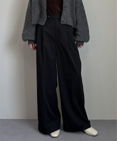 1chaku.（イッチャク）の「ワイドストレートスラックスパンツ（スラックス・レディース・ネイビー/ブラック/チャコールグレー/グレー系その他/ブラック×ホワイト/グレー系その他2/ネイビー×ホワイト/グレー・マルチサイズ）」の20枚目の写真
