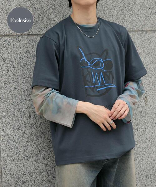 SENSE OF PLACE by URBAN RESEARCH(センスオブプレイスバイアーバンリサーチ)の「(別注)グラフィックアートT(5分袖)F(Tシャツ/カットソー・メンズ・ブラック/チャコールグレー/ブルー・MEDIUM/LARGE)」の3枚目の写真