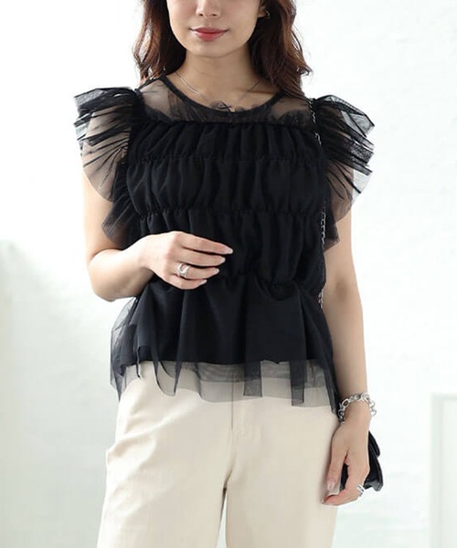 チュールシャーリングペプラムトップス（シャツ/ブラウス）｜GOLDJAPAN（ゴールドジャパン）