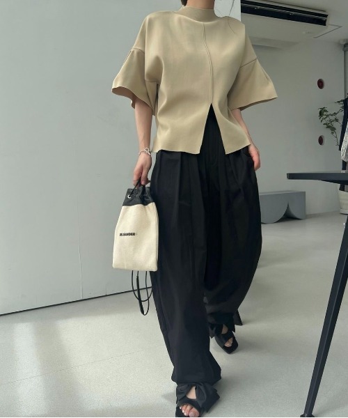 トップス WILLFULLY mockneck half sleeve tuck knit WILLFULLY（ウィルフリー）の「mockneck half sleeve tuck knit