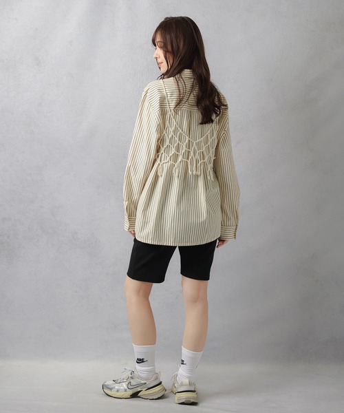 Lull（ルル）の「【Lull / ルル】セットアップ対応 / ストライプ柄パジャマシャツ（シャツ/ブラウス・レディース・クリーム/サックスブルー/ネイビー・ONESIZE）」の11枚目の写真