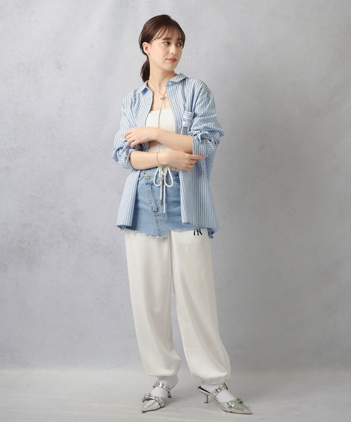 Lull（ルル）の「【Lull / ルル】セットアップ対応 / ストライプ柄パジャマシャツ（シャツ/ブラウス・レディース・クリーム/サックスブルー/ネイビー・ONESIZE）」の14枚目の写真