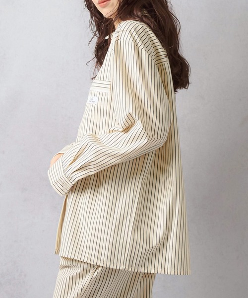 Lull（ルル）の「【Lull / ルル】セットアップ対応 / ストライプ柄パジャマシャツ（シャツ/ブラウス・レディース・クリーム/サックスブルー/ネイビー・ONESIZE）」の5枚目の写真