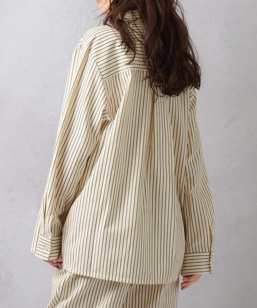 Lull（ルル）の「【Lull / ルル】セットアップ対応 / ストライプ柄パジャマシャツ（シャツ/ブラウス・レディース・クリーム/サックスブルー/ネイビー・ONESIZE）」の6枚目の写真