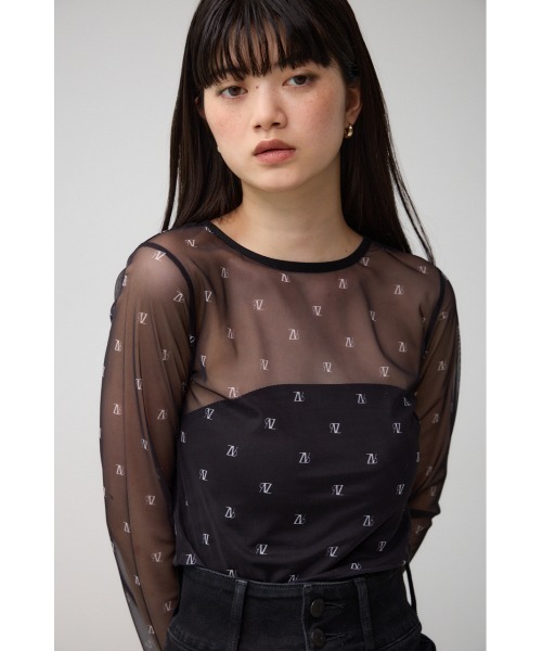 AZUL by moussy(アズールバイマウジー)の「ロゴシアートップス(Tシャツ/カットソー・レディース・ベージュ/ブラック・FREE)」の3枚目の写真