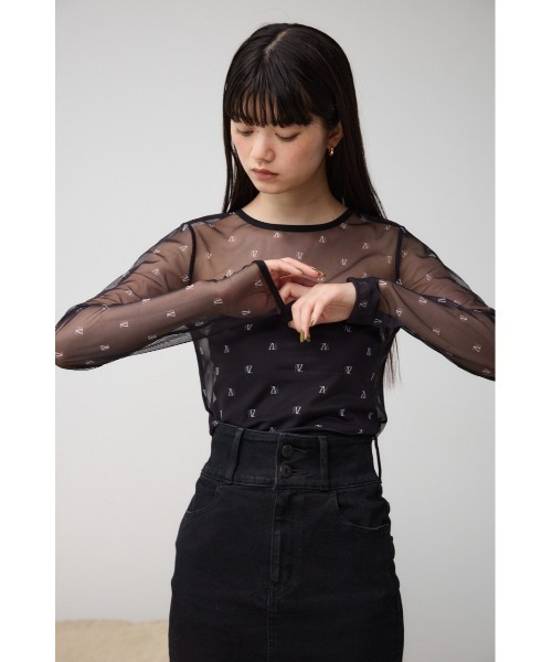 AZUL by moussy(アズールバイマウジー)の「ロゴシアートップス(Tシャツ/カットソー・レディース・ベージュ/ブラック・FREE)」の4枚目の写真