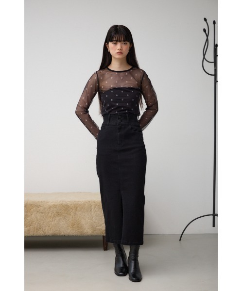 AZUL by moussy(アズールバイマウジー)の「ロゴシアートップス(Tシャツ/カットソー・レディース・ベージュ/ブラック・FREE)」の5枚目の写真