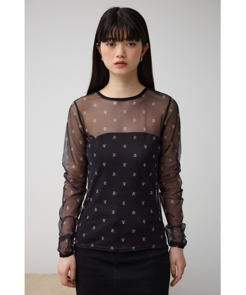 AZUL by moussy(アズールバイマウジー)の「ロゴシアートップス(Tシャツ/カットソー・レディース・ベージュ/ブラック・FREE)」の6枚目の写真