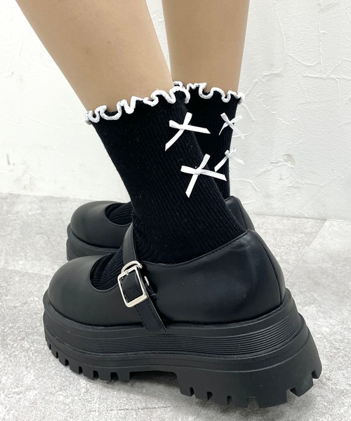 repipi armario（レピピ アルマリオ）の「Wリボンメローソックス（ソックス/靴下・キッズ・ブラック/ブルー/ホワイト/ミント/パープル/ブラック×ホワイト・FREE）」の4枚目の写真