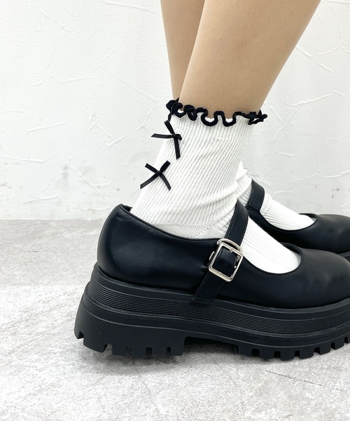 repipi armario（レピピ アルマリオ）の「Wリボンメローソックス（ソックス/靴下・キッズ・ブラック/ブルー/ホワイト/ミント/パープル/ブラック×ホワイト・FREE）」の2枚目の写真