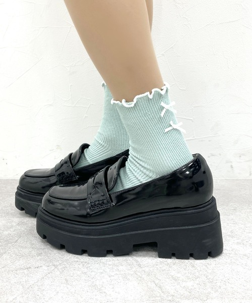 repipi armario（レピピ アルマリオ）の「Wリボンメローソックス（ソックス/靴下・キッズ・ブラック/ブルー/ホワイト/ミント/パープル/ブラック×ホワイト・FREE）」の5枚目の写真