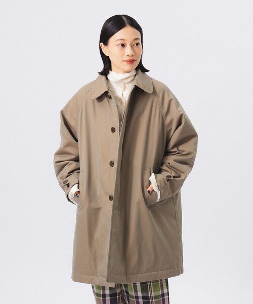BEAMS BOY（ビームスボーイ）の「コットン ポリエステル シャンブレー ステンカラーコート（ステンカラーコート・レディース・ベージュ/ネイビー・ONE SIZE）」の6枚目の写真