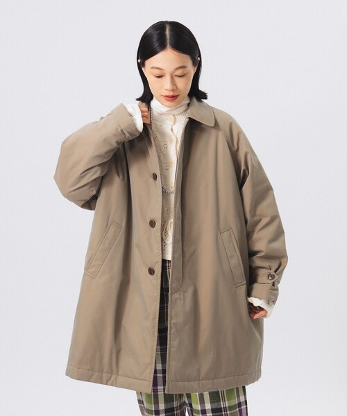BEAMS BOY（ビームスボーイ）の「コットン ポリエステル シャンブレー ステンカラーコート（ステンカラーコート・レディース・ベージュ/ネイビー・ONE SIZE）」の7枚目の写真