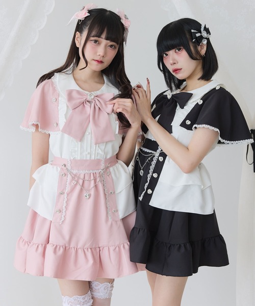 DearMyLove(ディアマイラブ)の「袖ケープハートボタンブラウス(シャツ/ブラウス・レディース・チェック/ブラック/サックスブルー/ベビーピンク・3L/LL/LARGE/MEDIUM)」の3枚目の写真