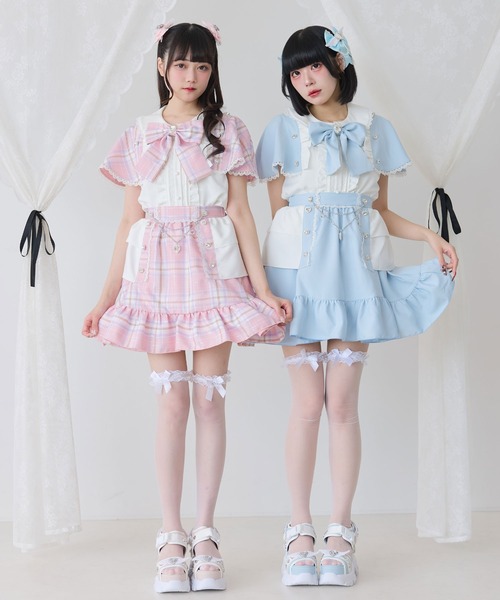 DearMyLove(ディアマイラブ)の「袖ケープハートボタンブラウス(シャツ/ブラウス・レディース・チェック/ブラック/サックスブルー/ベビーピンク・3L/LL/LARGE/MEDIUM)」の5枚目の写真
