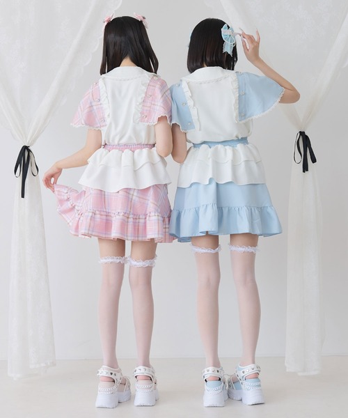 DearMyLove(ディアマイラブ)の「袖ケープハートボタンブラウス(シャツ/ブラウス・レディース・チェック/ブラック/サックスブルー/ベビーピンク・3L/LL/LARGE/MEDIUM)」の6枚目の写真